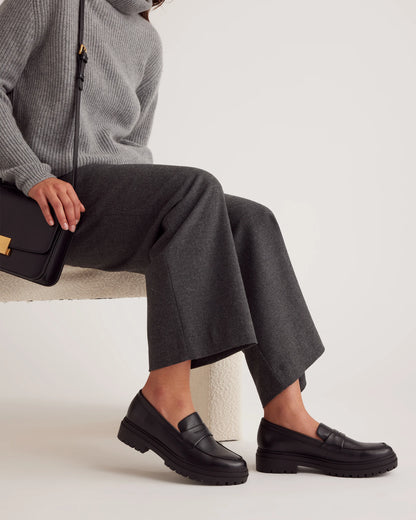 Italian Leather Lug Sole Loafer - 5 / Black