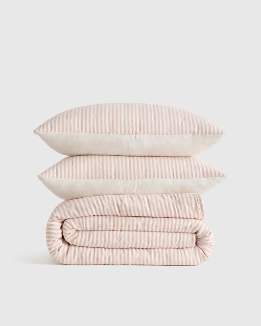 European Linen Patterned Quilt Set - Twin / Willowleaf Gingham
