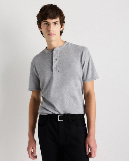 100% Organic Cotton Slub Henley Tee - S / Heather Grey