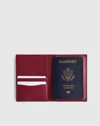 Nappa Leather RFID Blocking Passport Holder - One Size / Cherry Red