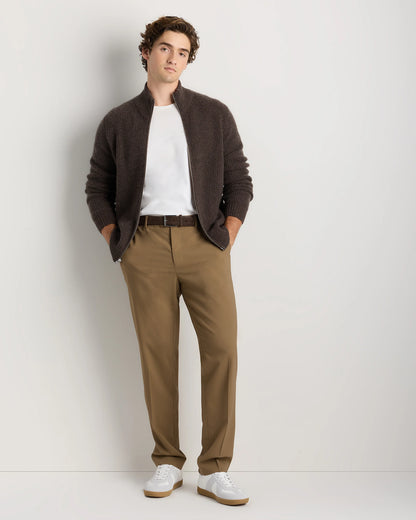 Mongolian Cashmere Fisherman Full Zip Sweater - S / Teak