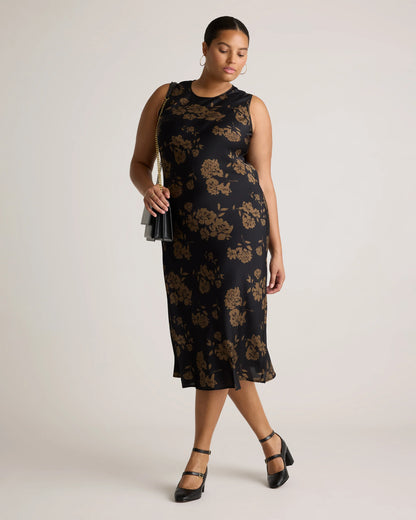 Washable Stretch Silk Tank Midi Dress - XS / Cordovan Red Hibiscus