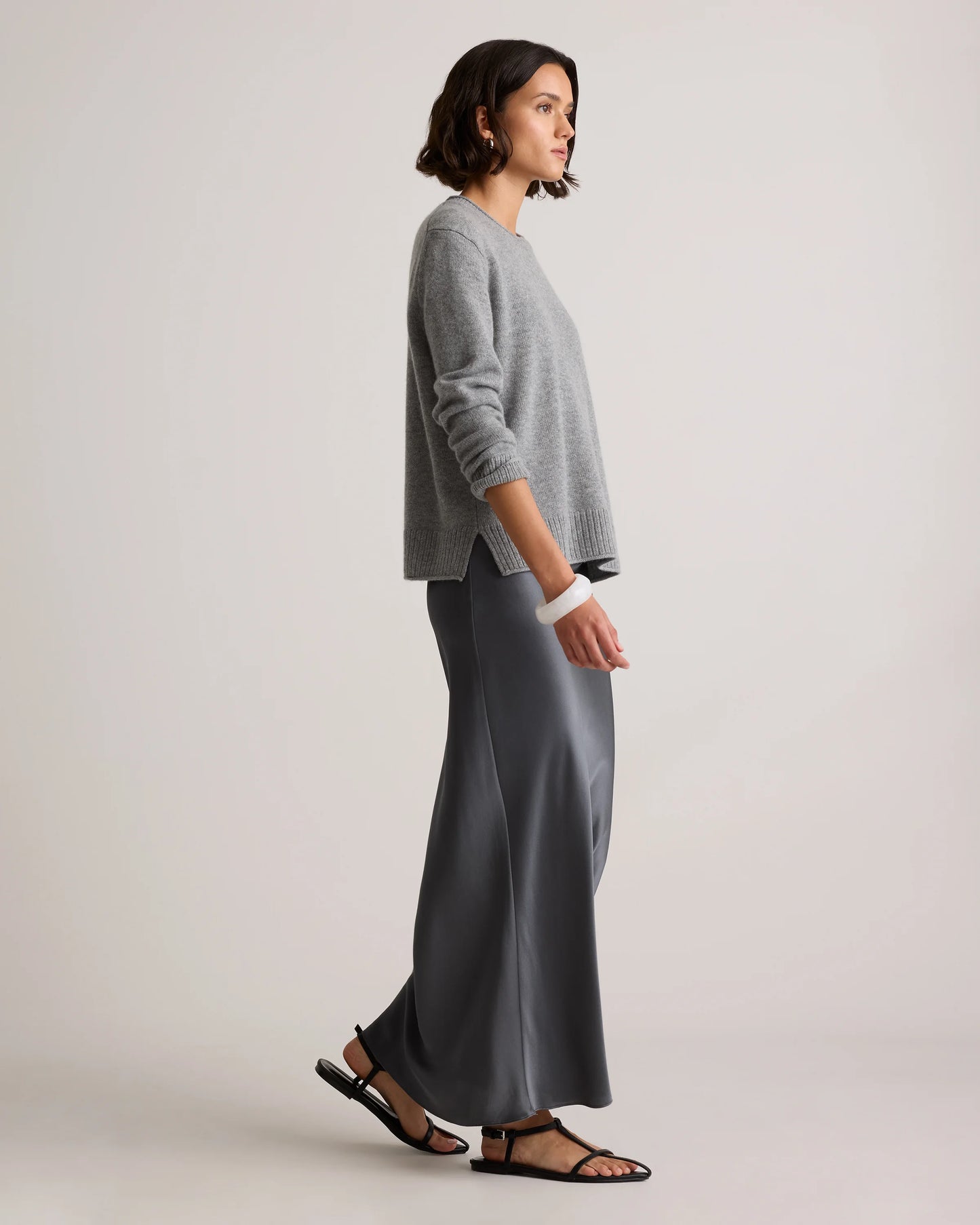 Mongolian Cashmere Boxy Crewneck Sweater - XS / Faded Denim/Brown/Ivory Variegated Stripe