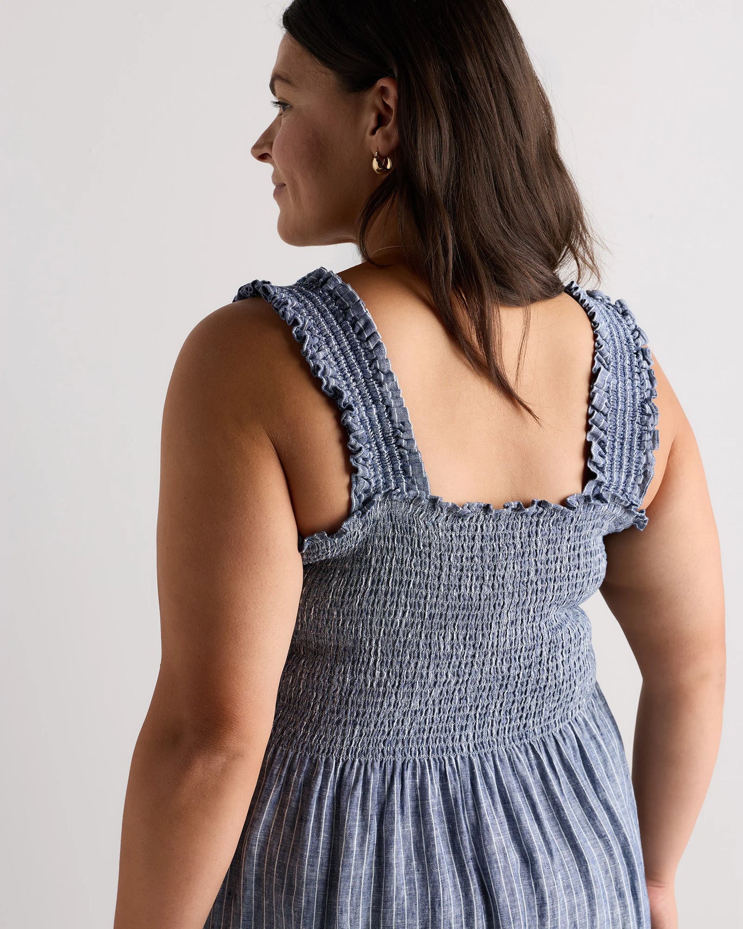 100% European Linen Smocked Midi Dress - 1X / Flax