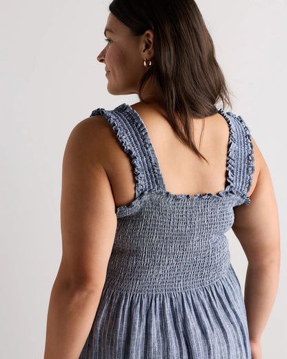 100% European Linen Smocked Midi Dress - 1X / Flax