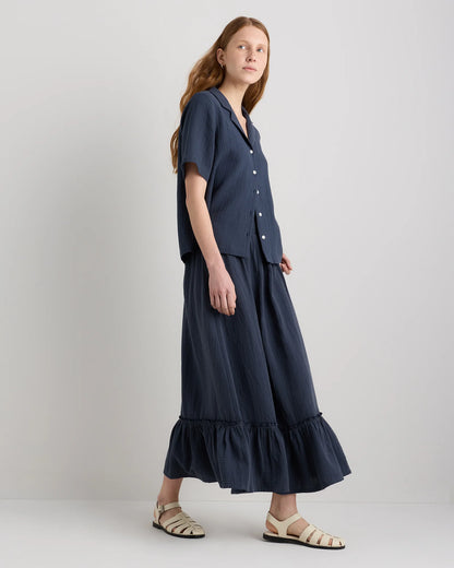 100% Organic Cotton Gauze Smocked Maxi Skirt - XS / Blue Gingham