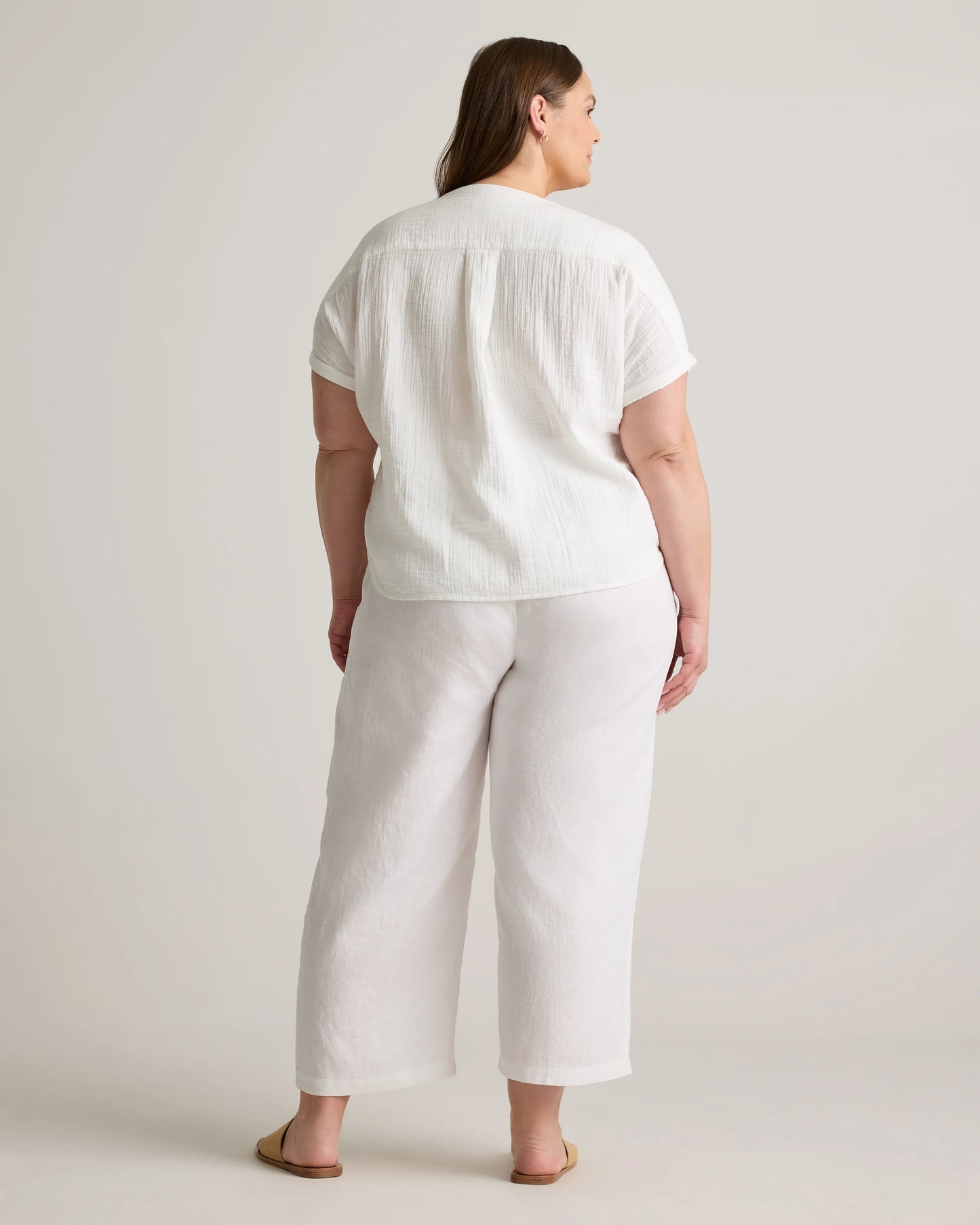100% Organic Cotton Gauze Roll Sleeve Shirt - 1X / White