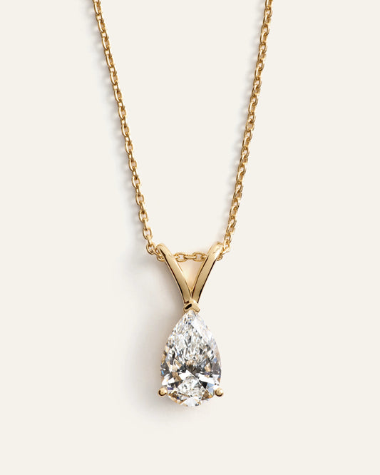 14K Gold Lab Grown Diamond Pear Solitaire Necklace - 1ctw - One Size / Yellow Gold