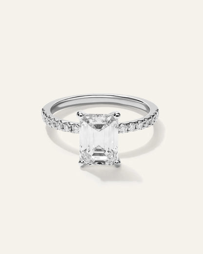 Lab Grown Diamond Emerald Petite Pave Engagement Ring - 2.5ct - 4 / Yellow Gold