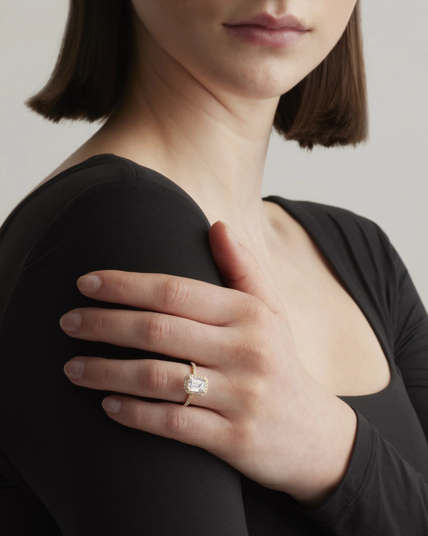 Lab Grown Diamond Emerald Halo Pave Engagement Ring - 2ct - 4 / Yellow Gold