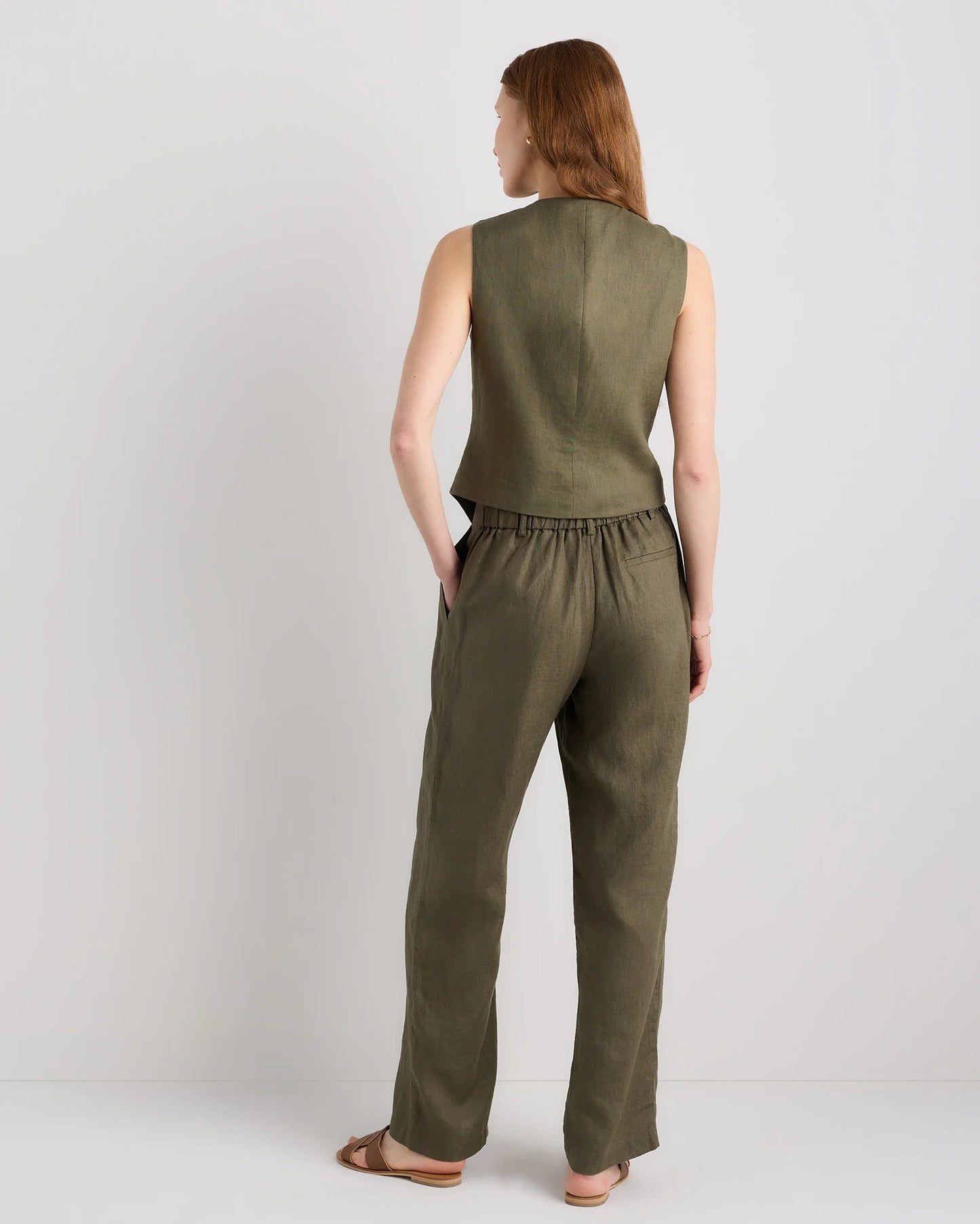 100% European Linen Pleated Trouser - 0 / Bayberry Olive