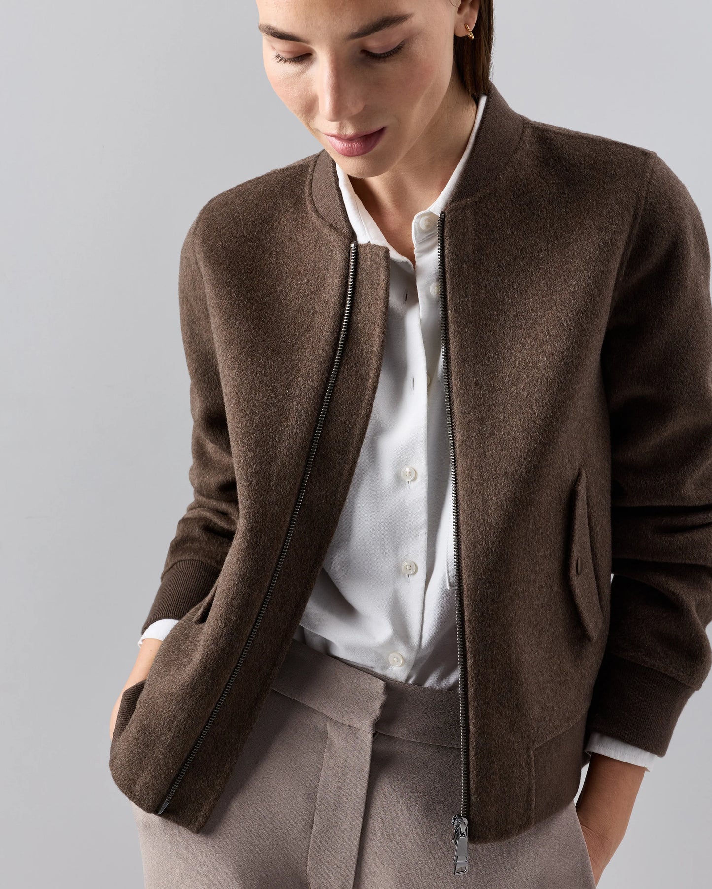 Double-Faced Merino Wool Bomber Jacket - XS / Black