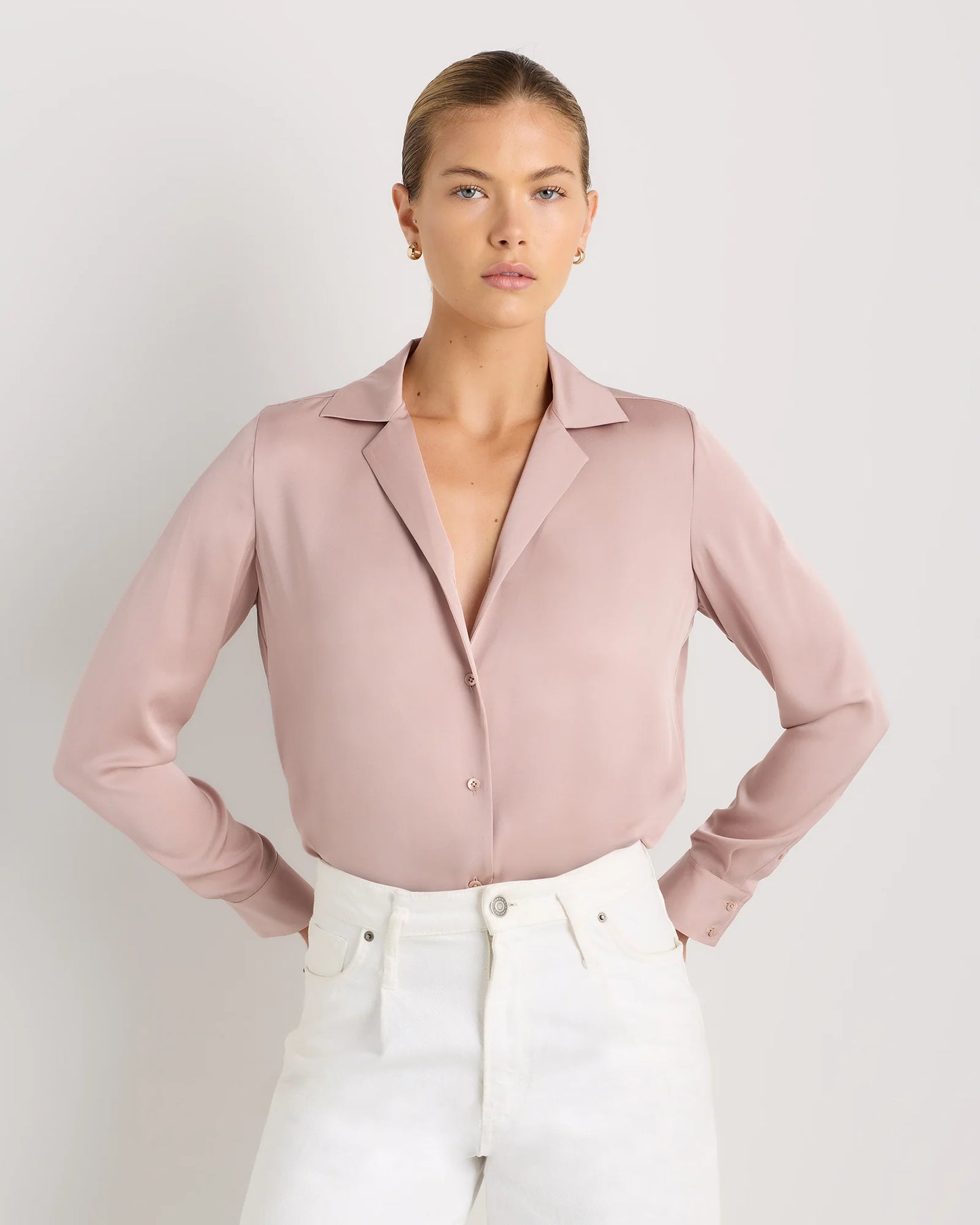 Washable Stretch Silk Notch Collar Blouse - XS / Moonstone Blue