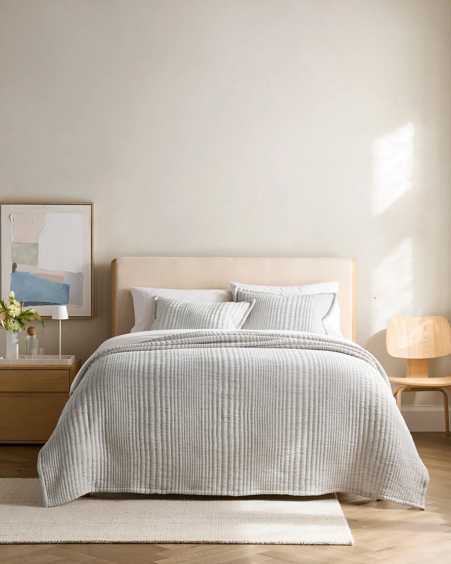 Organic Cotton Channel Stitch Coverlet Set - Twin / Coral Pink