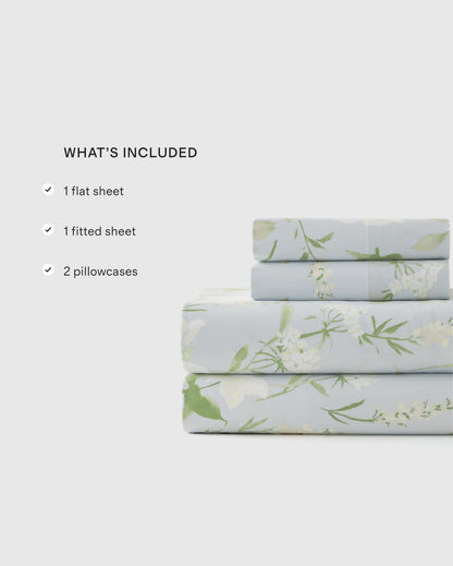 Organic Crisp Percale Floral Sheet Set - Twin / Blue Florette
