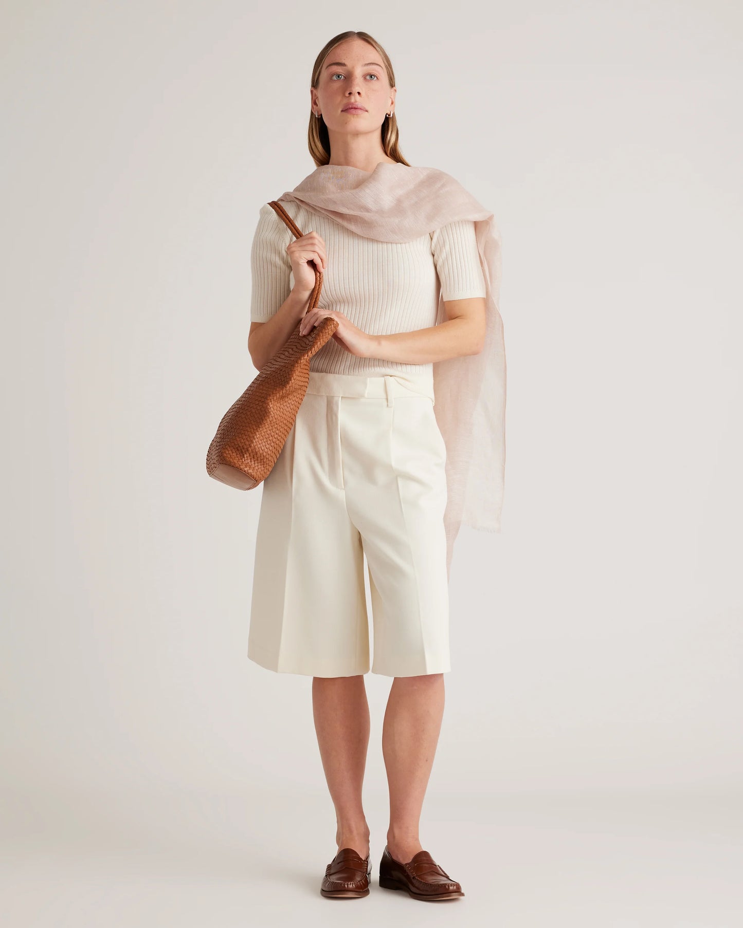 Lightweight Linen Silk Cashmere Scarf - One Size / Ivory