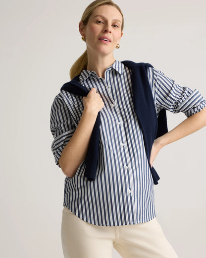 100% Organic Cotton Poplin Maternity Long Sleeve Shirt - XS / Classic White