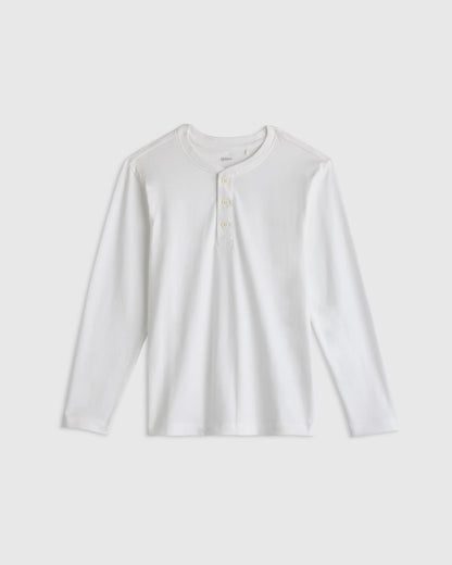 100% Organic Cotton Long Sleeve Henley Tee - 6 / Oatmeal Stripe