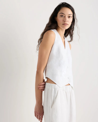 100% European Linen Vest - XS / Blue Pinstripe