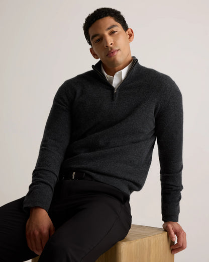 Mongolian Cashmere Quarter Zip Sweater - S / Olive Twist