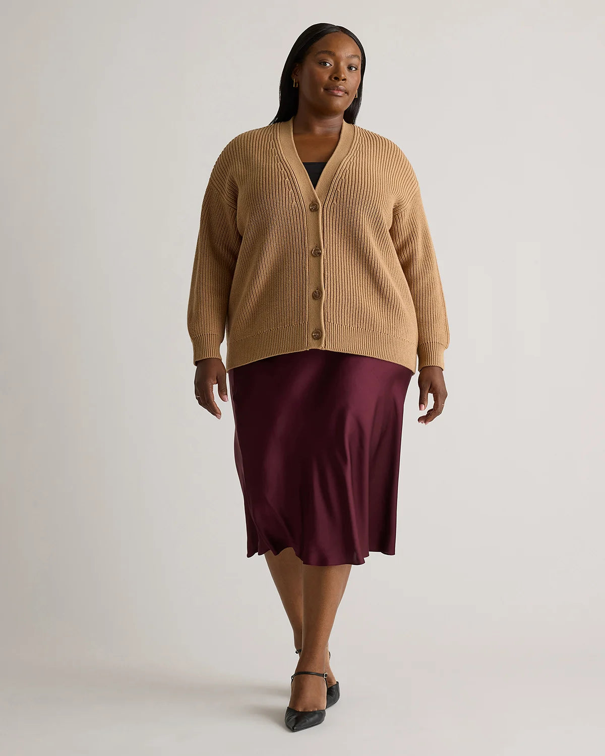 100% Organic Cotton Oversized Boyfriend Cardigan - 1X / Camel