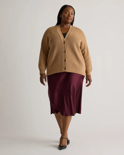 100% Organic Cotton Oversized Boyfriend Cardigan - 1X / Camel