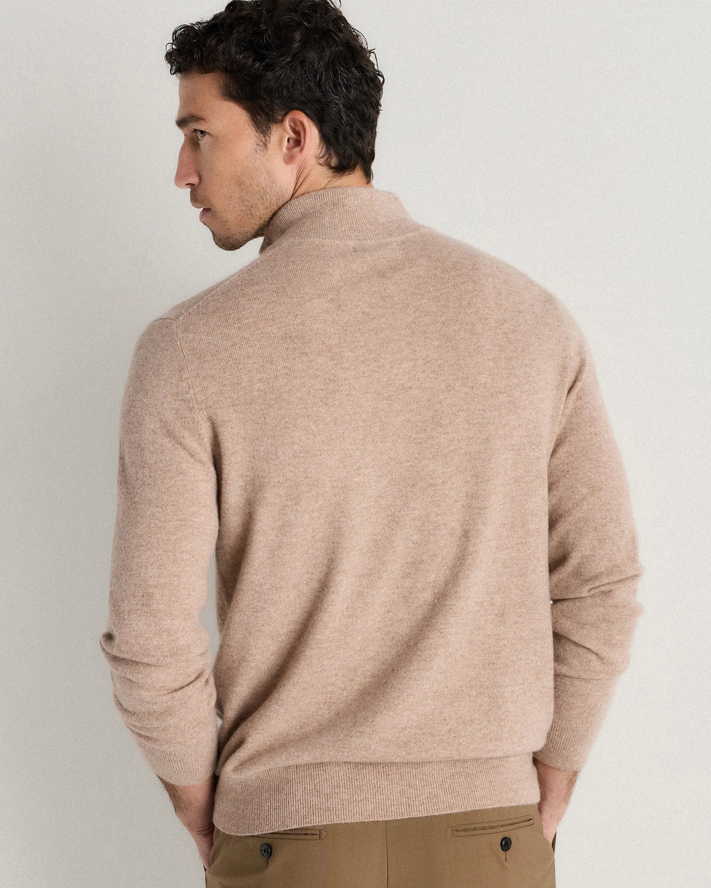 Mongolian Cashmere Quarter Zip Sweater - S / Olive Twist