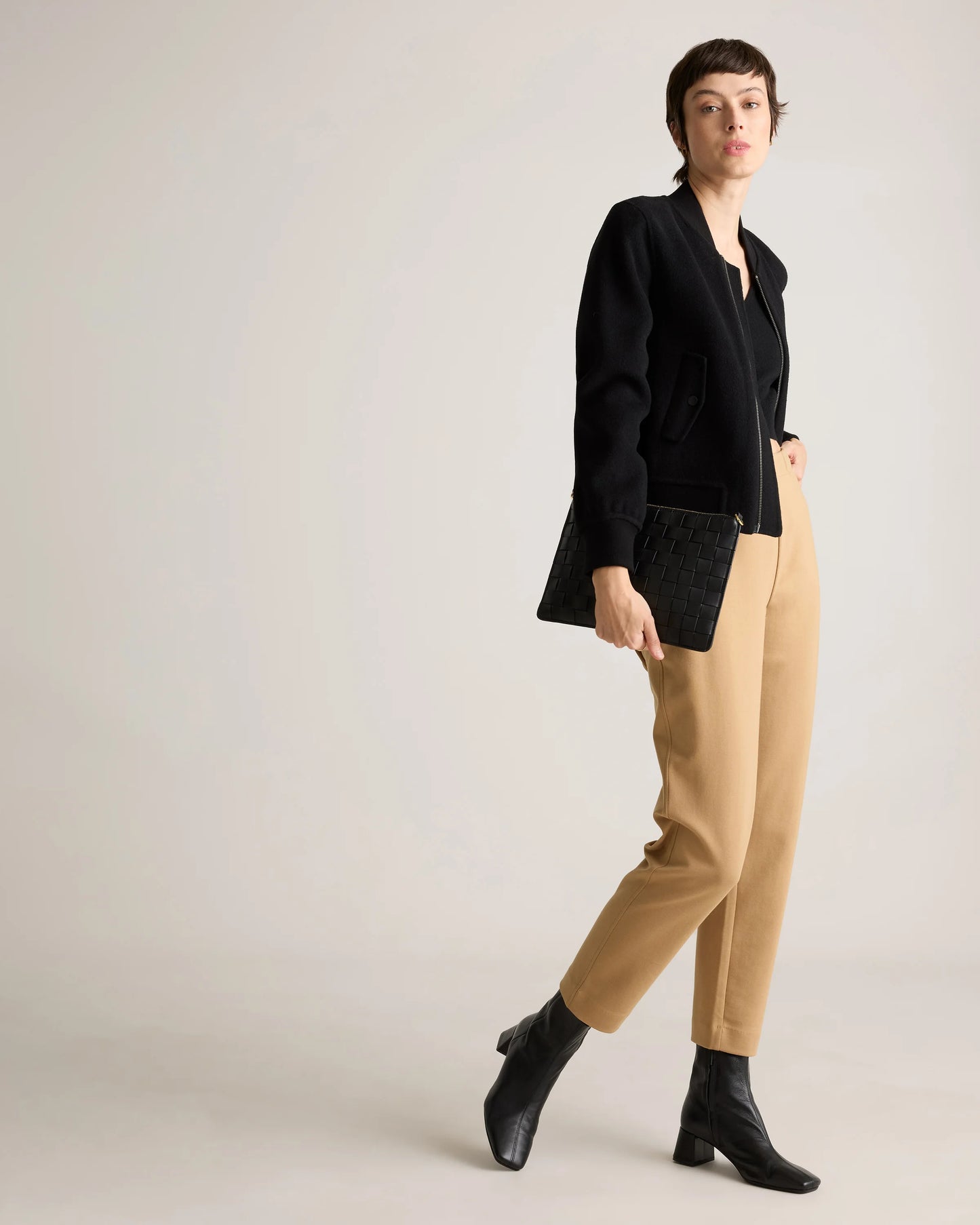Organic Cotton Double Knit Straight Pants - XS / Soft Camel