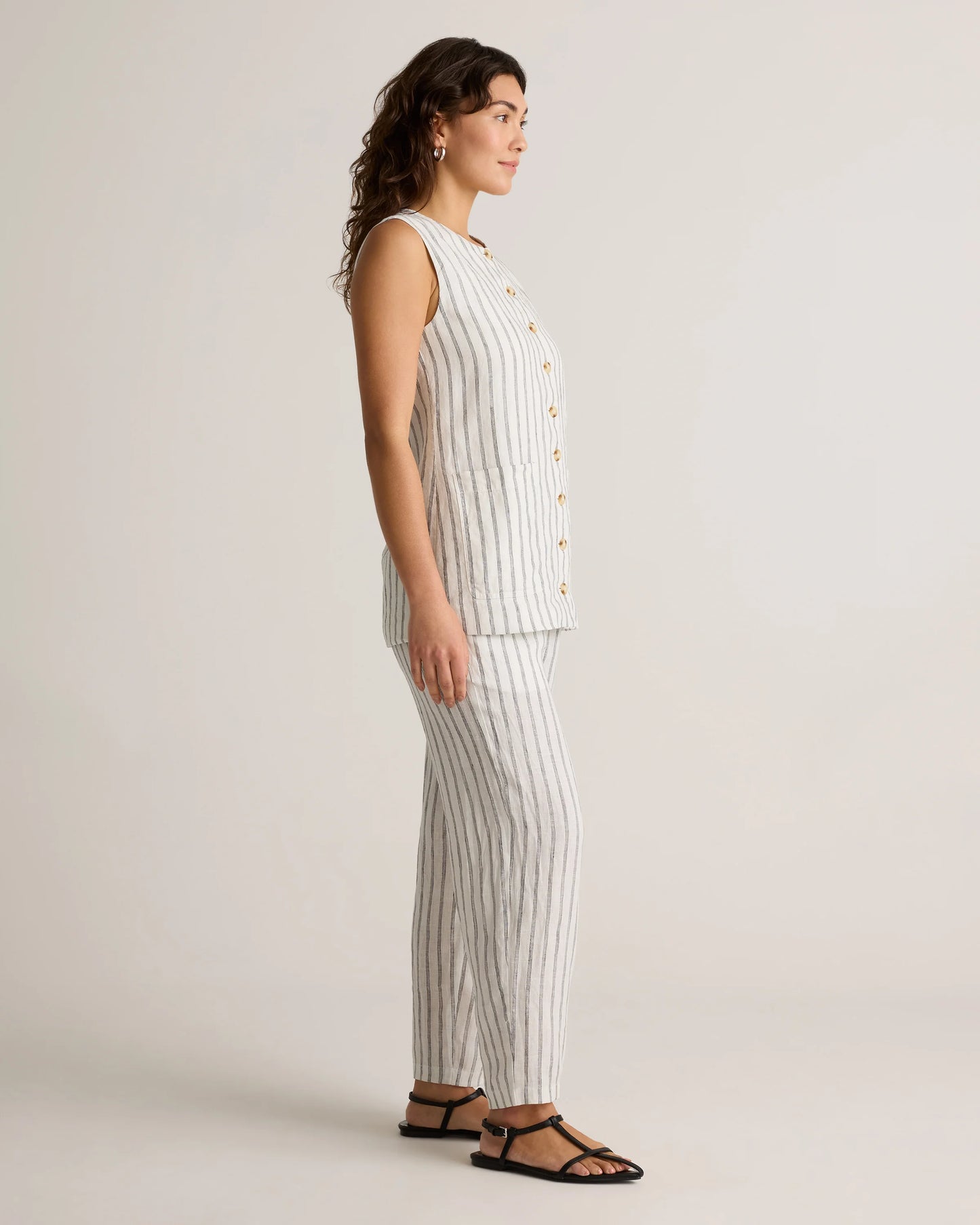100% European Linen Longline Vest - XS / Taupe Brown Chambray