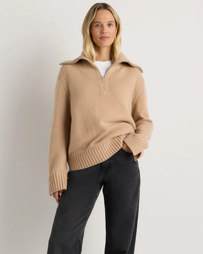 Luxe Baby Cashmere Quarter Zip Sweater - XS / Creamy Cortado