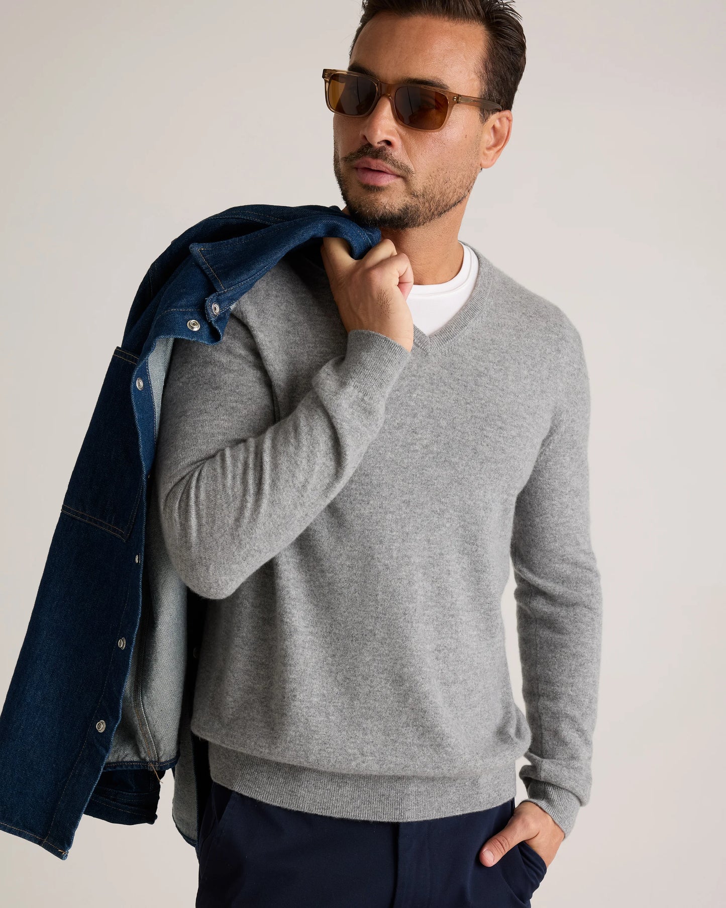 Mongolian Cashmere V-Neck Sweater - S / Oatmeal