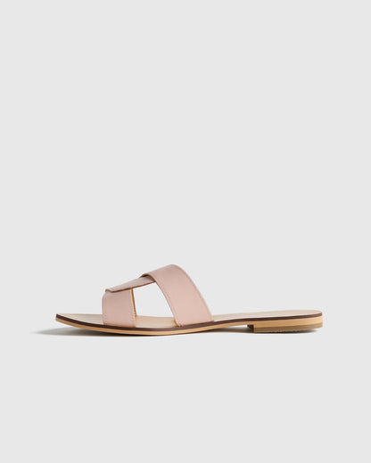 Italian Leather Cutout Slide Sandal - 5 / Shell Pink