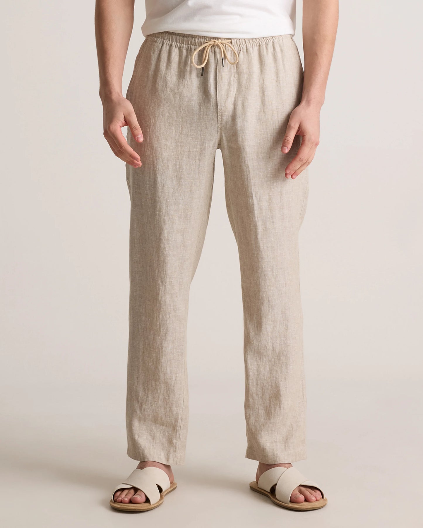 100% European Linen Drawstring Beach Pants - XS / Taupe Brown Chambray