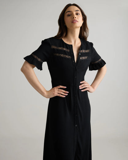 Lightweight Crepe Lace Inset Midi Dress - XS / Moonstone Blue