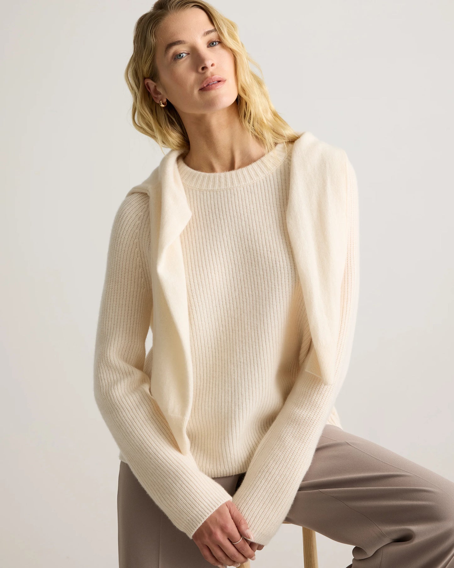 Mongolian Cashmere Fisherman Crewneck Sweater - XS / Teak