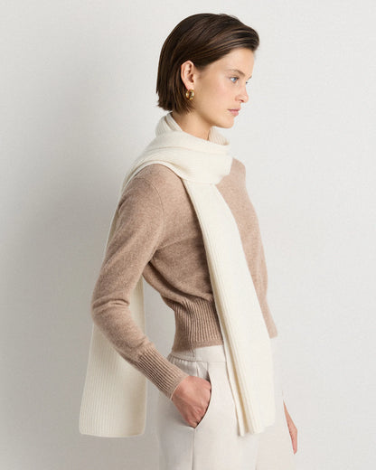 Mongolian Cashmere Ribbed Scarf - One Size / Brown
