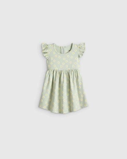 Organic Cotton Sleeveless Ruffle Dress - 3-6M / Aqua Daisy