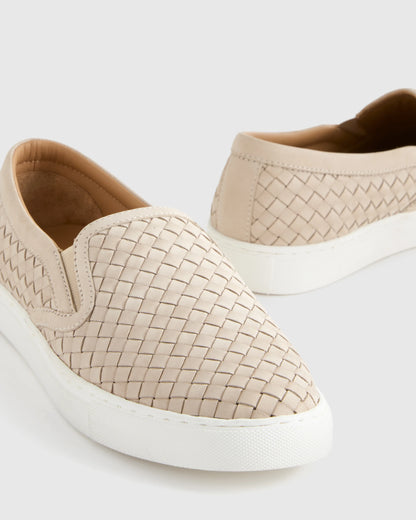 100% Handwoven Leather Slip On Sneaker - 5 / Almond