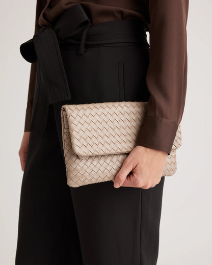 Italian Leather Handwoven Convertible Clutch - One Size / Cognac