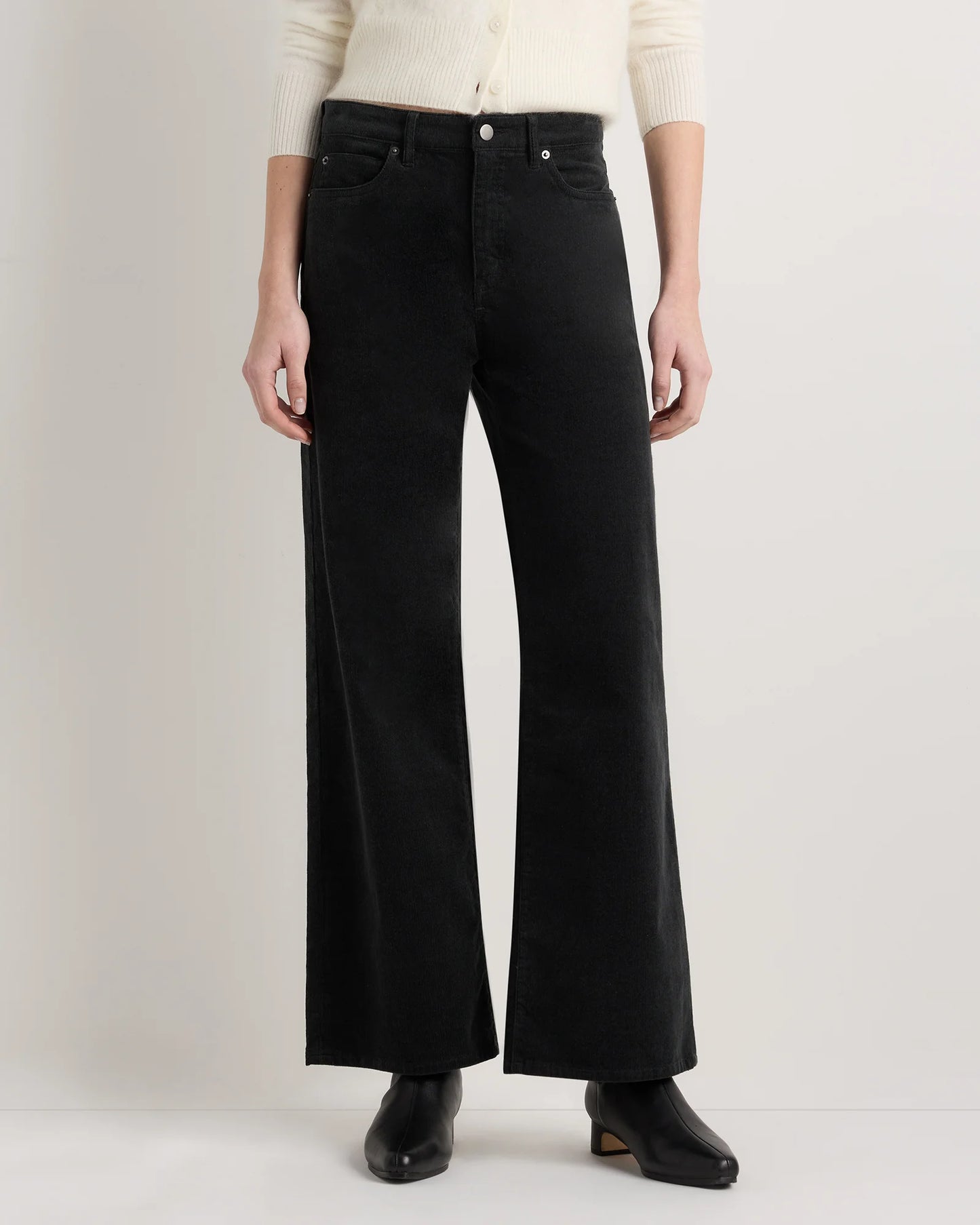 Organic Stretch Corduroy Wide Leg Pants - 0 / Black