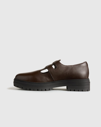 Italian Leather Lug Sole Mary Jane - 5 / Black