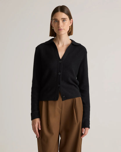Mongolian Cashmere Collared Cardigan - XS / Heather Charcoal