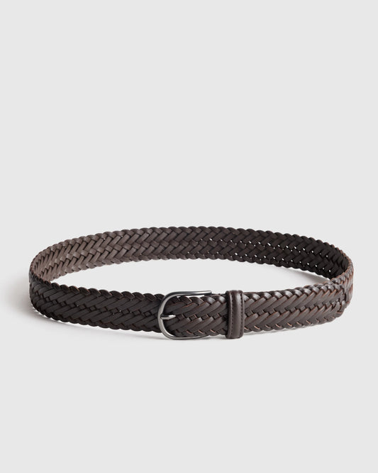 Jack Italian Leather Woven Belt - 30 / Hickory