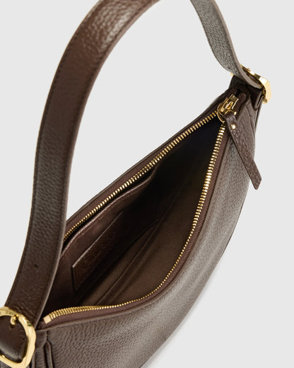 Italian Leather Mini Crescent Shoulder Bag - One Size / Espresso Brown