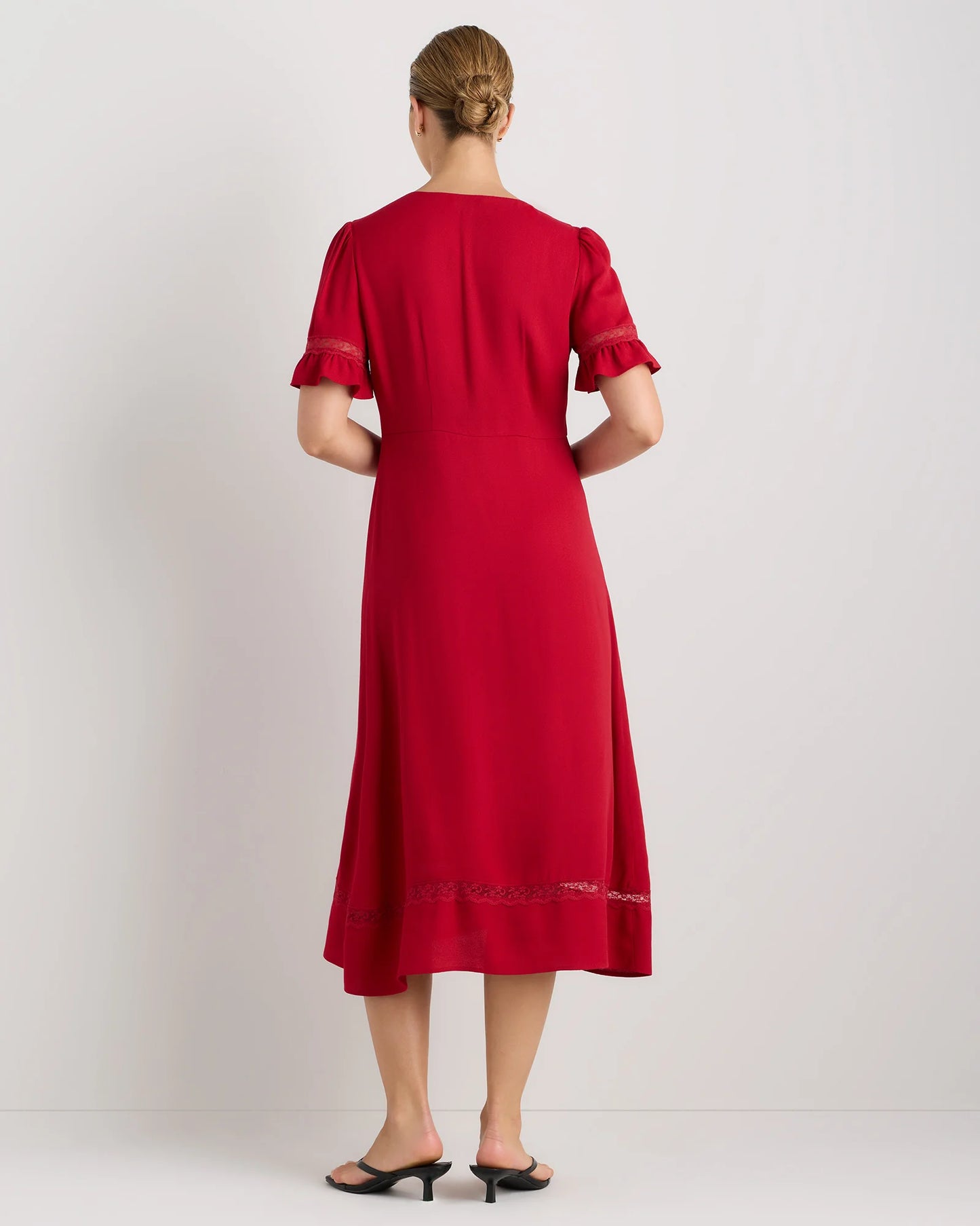 Lightweight Crepe Lace Inset Midi Dress - XS / Moonstone Blue
