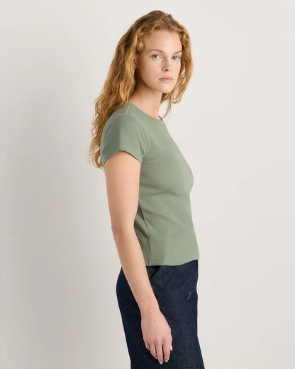 Organic Cotton Micro-Rib Crewneck Tee - XS / Heather Oatmeal