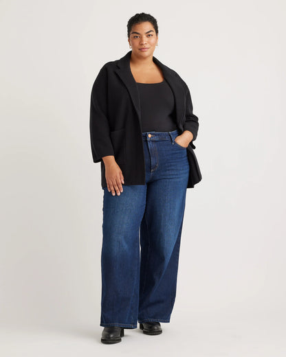 100% Organic Cotton Knit Blazer - 1X / Navy