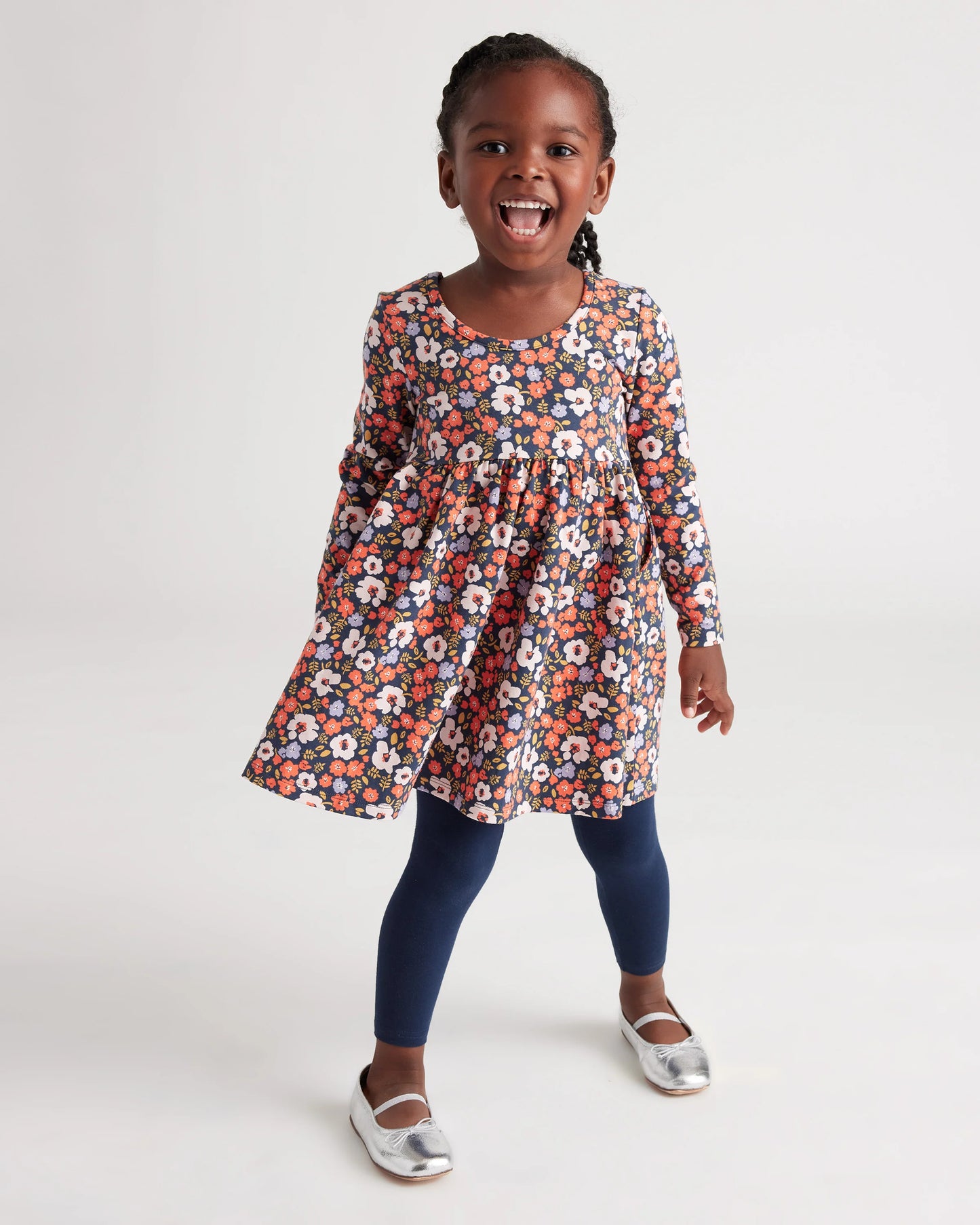 Organic Cotton Long Sleeve Skater Dress - 2T / Red Poppy Garden
