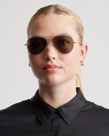 Halston Polarized Stainless Steel Aviator Sunglasses - One Size / Gold with Green lens