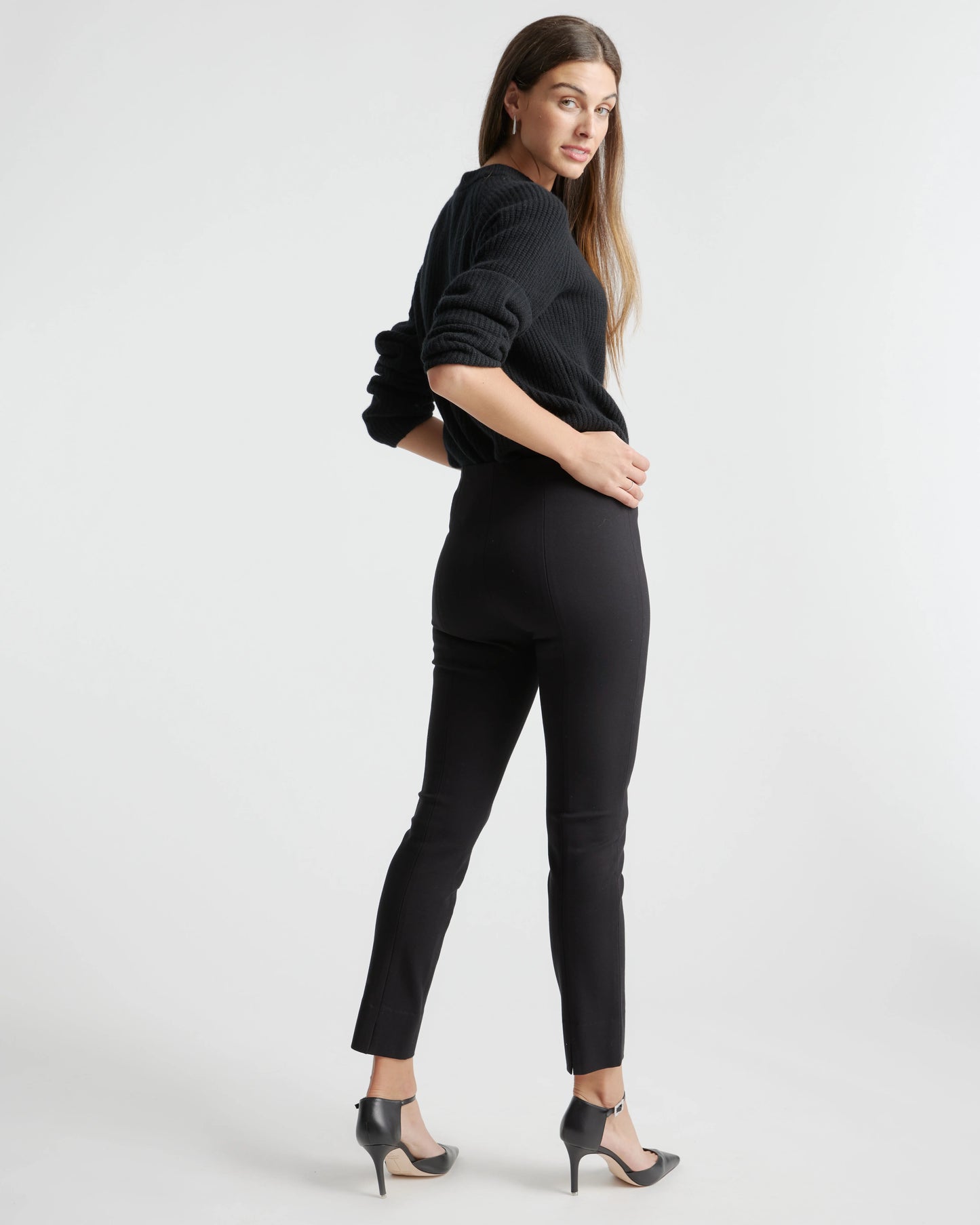 Ultra-Stretch Ponte Pintuck Ankle Pants - XS / Black